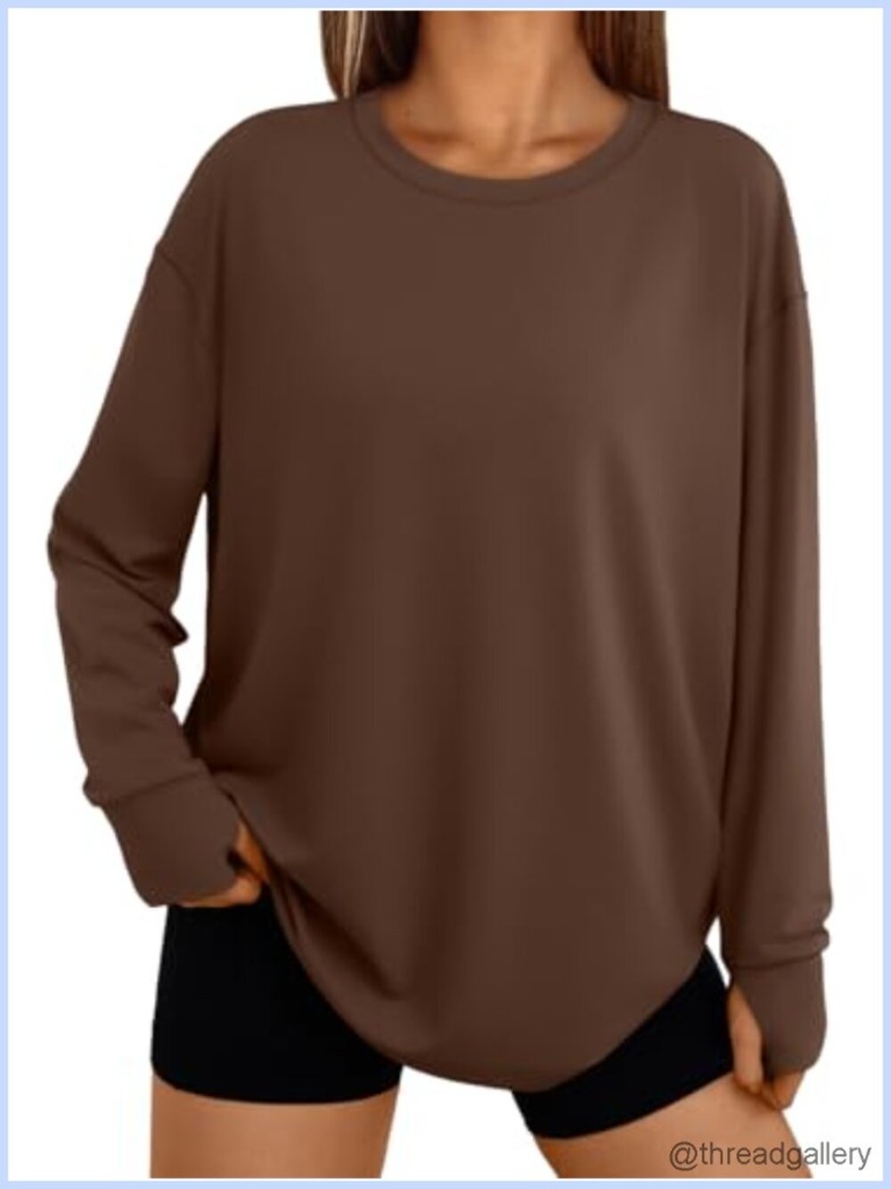 Oversized Long Sleeve Thumb Hole Tunic Top Crew Neck Fall Tee